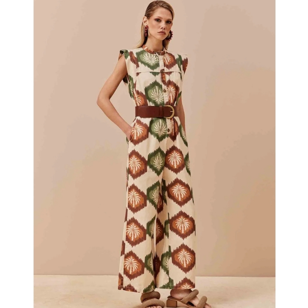 Cacay Elegant Green and Brown Jumpsuit Size Large
